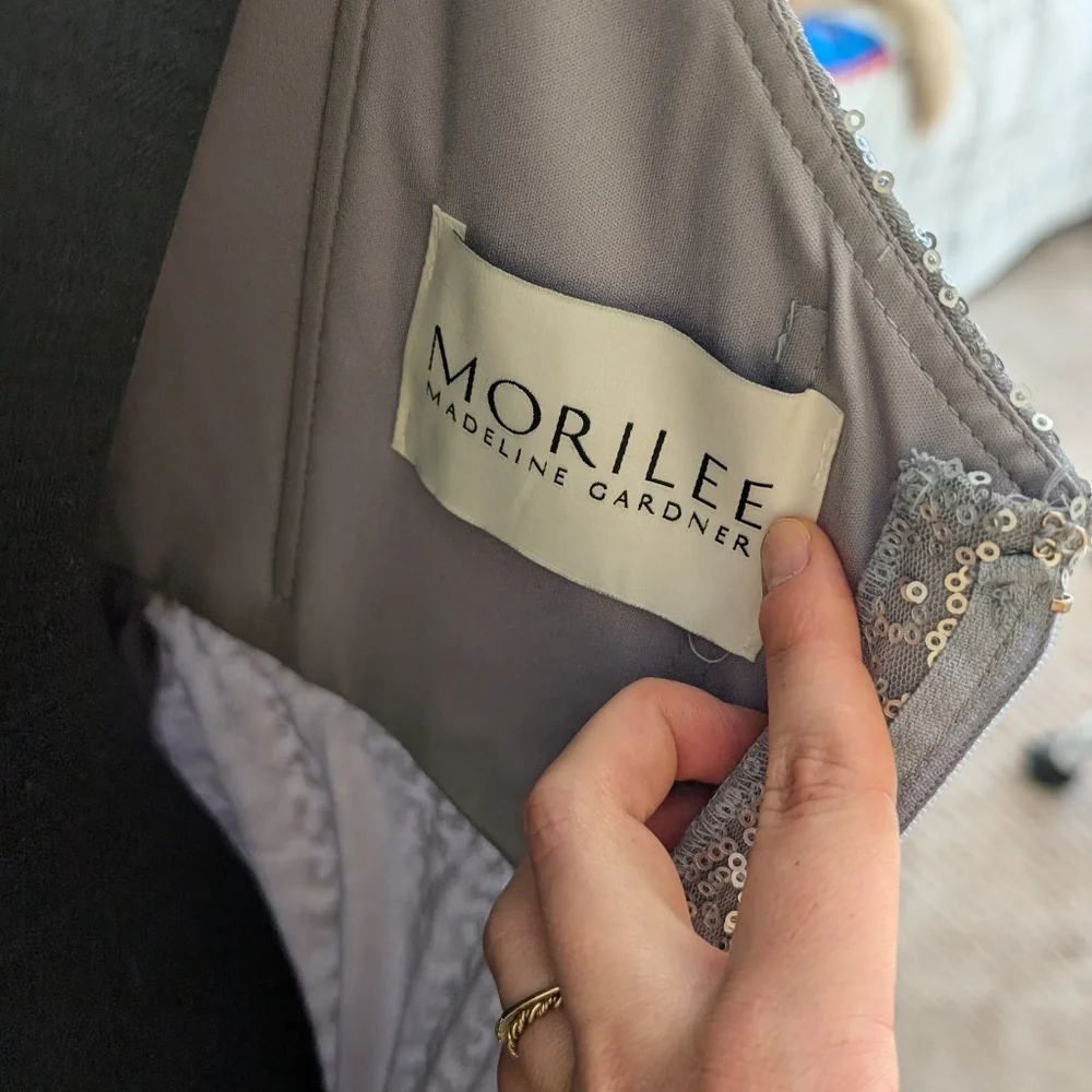 NWT Morilee Madeline Gardner Silver Sequin Gown Size 10 - Picture 14 of 16